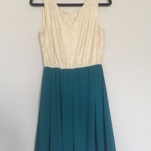 Francesca's Teal and Gold Lace Dress